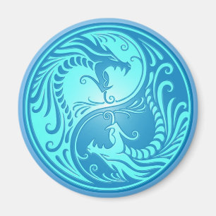 Aimant Dragons de Yin Yang, bleu-clair