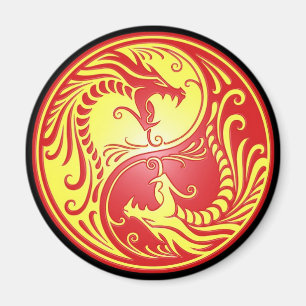 Aimant Dragons, rouge et jaune de Yin Yang