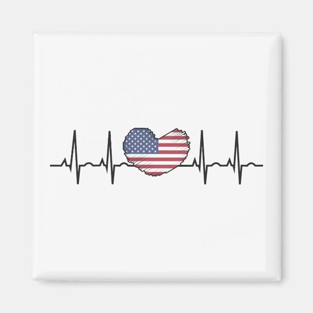 Aimant Drapeau américain Battement de cœur ECG Électrocar (Devant)