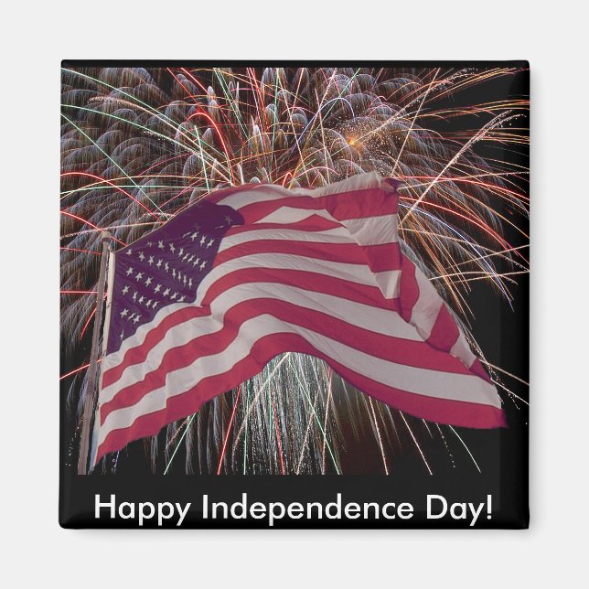 Aimant Drapeau américain et feux d'artifice (Devant)