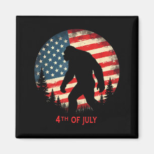 Aimant Drapeau Américain Rétro Bigfoot Sasquatch Randonné