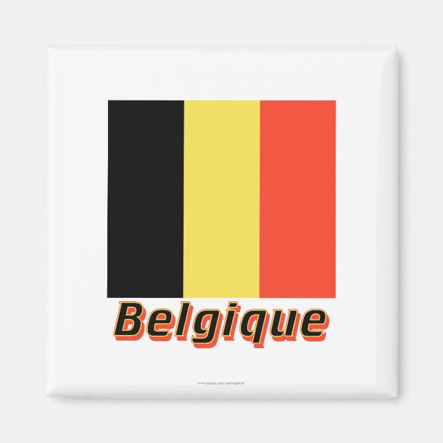Aimant Drapeau Belgique avec le nom français (Devant)