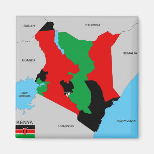 Aimant drapeau de la carte politique du pays kenya