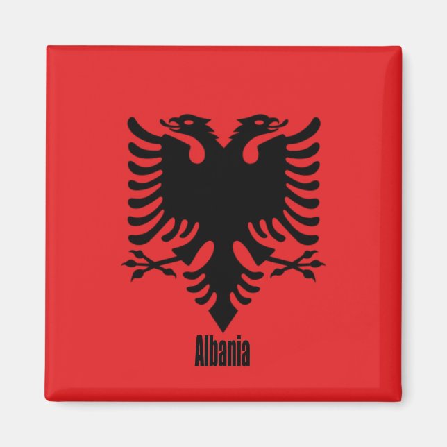 Aimant Drapeau de l'Albanie, étiqueté, (Devant)