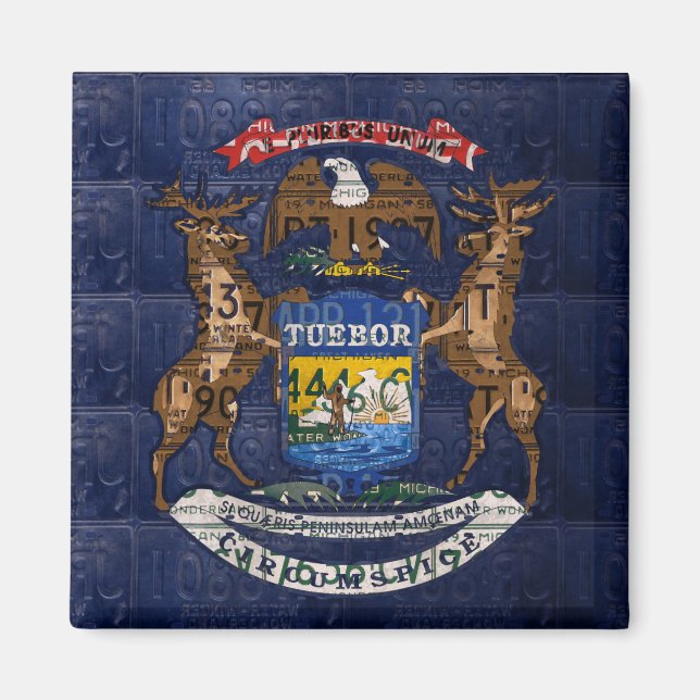 Aimant Drapeau de l'État du Michigan dans les plaques d'i (Devant)