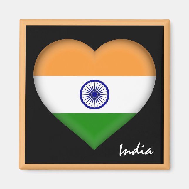 Aimant Drapeau de l'Inde & Coeur Indien, Voyage Inde /spo (Devant)