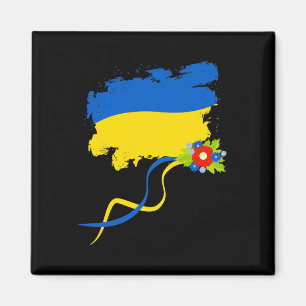 Aimant Drapeau de l'Ukraine avec des fleurs folkloriques