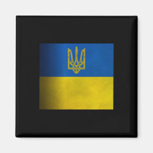 Aimant Drapeau de l'Ukraine bleu et jaune avec armoiries