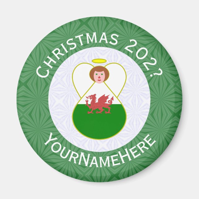Aimant Drapeau de Noël Welsh Angel Personnalisé (Devant)