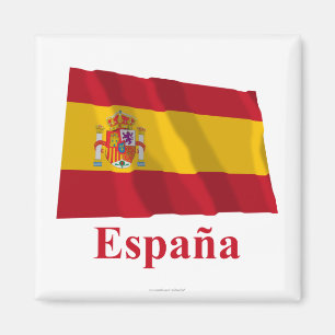 Aimant Drapeau de ondulation de l'Espagne avec le nom