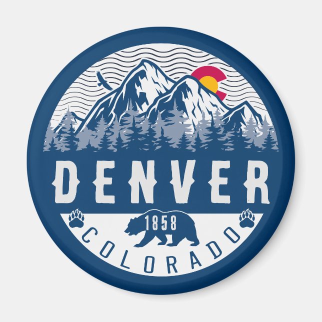 Aimant Drapeau Denver Colorado Camping Randonnées Souveni (Devant)