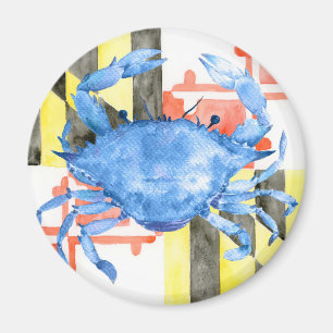 Aimant Drapeau du Maryland d'aquarelle et crabe bleu
