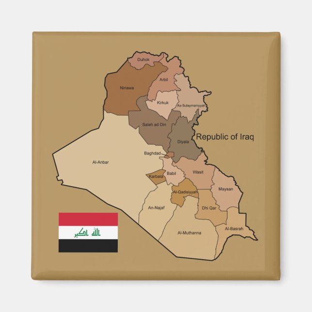 Aimant Drapeau et carte de l'Irak (Devant)