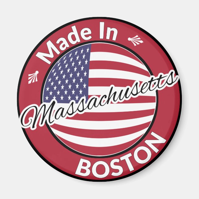 Aimant Drapeau Fabriqué à Boston Massachusetts USA (Devant)