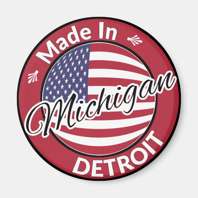 Aimant Drapeau Fabriqué à Detroit Michigan USA (Devant)