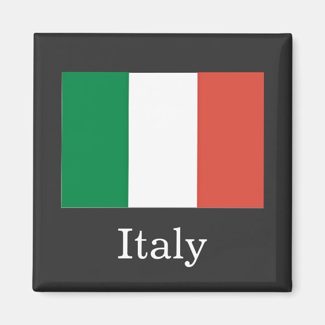 Aimant Drapeau Italie, texte blanc, (Devant)