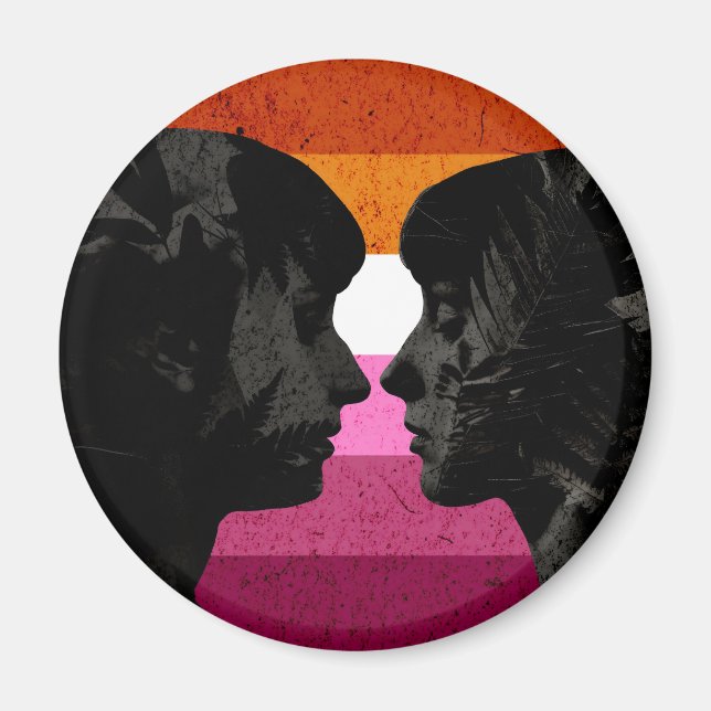 Aimant Drapeau lesbien avec deux silhouettes de femme (Devant)