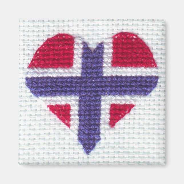 Aimant Drapeau norvégien Croix du Coeur Stitch Norvège no (Devant)