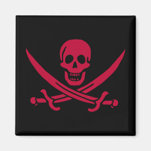 Aimant Drapeau pirate Crâne Rouge et Épées de Calico Jack