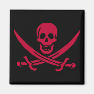 Aimant Drapeau pirate Crâne Rouge et Épées de Calico Jack