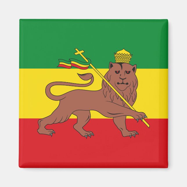 Aimant Drapeau rastafarien d'Ethiopie Lion de Juda Postca (Devant)