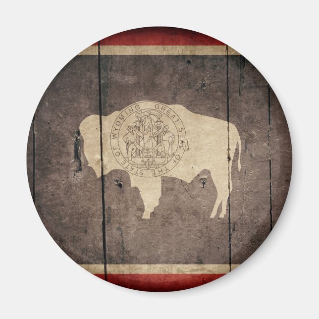 Aimant Drapeau robuste de Wyoming en bois (Devant)