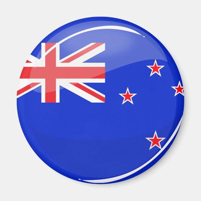 Aimant Drapeau rond brillant Nouvelle-Zélande (Devant)