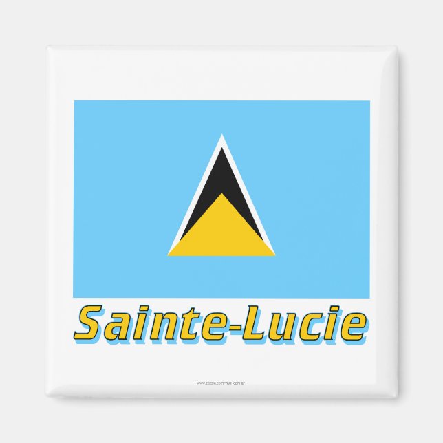 Aimant Drapeau Sainte-Lucie avec le nom français (Devant)