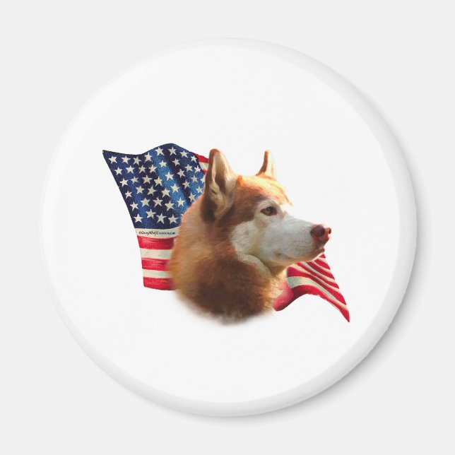 Aimant Drapeau sibérien Husky (rouge) (Devant)