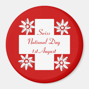 Aimant Drapeau suisse et edelweiss