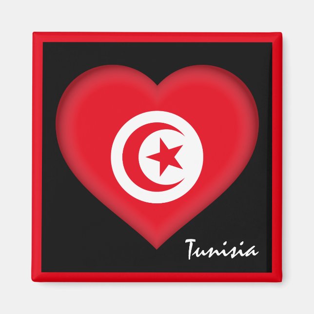 Aimant Drapeau tunisien et coeur tunisien, fête africaine (Devant)