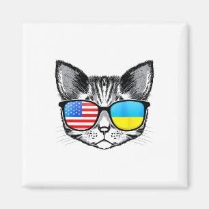 Aimant Drapeau Ukraine États-Unis Racines Chat Ukrainien