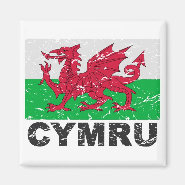 Aimant Drapeau Vintage Wales CYMRU (Devant)