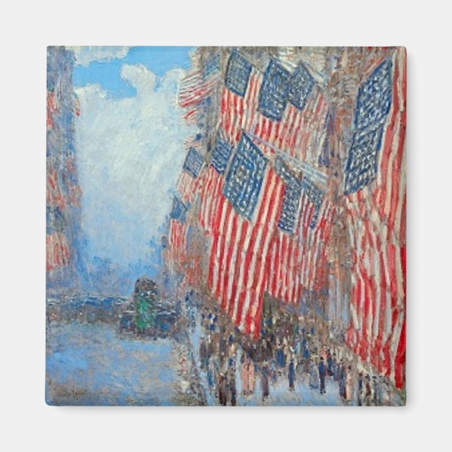 Aimant Drapeaux américains vintage sur une rue de la vill (Devant)