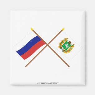 Aimant Drapeaux croisés de la Russie et de Tomsk Oblast