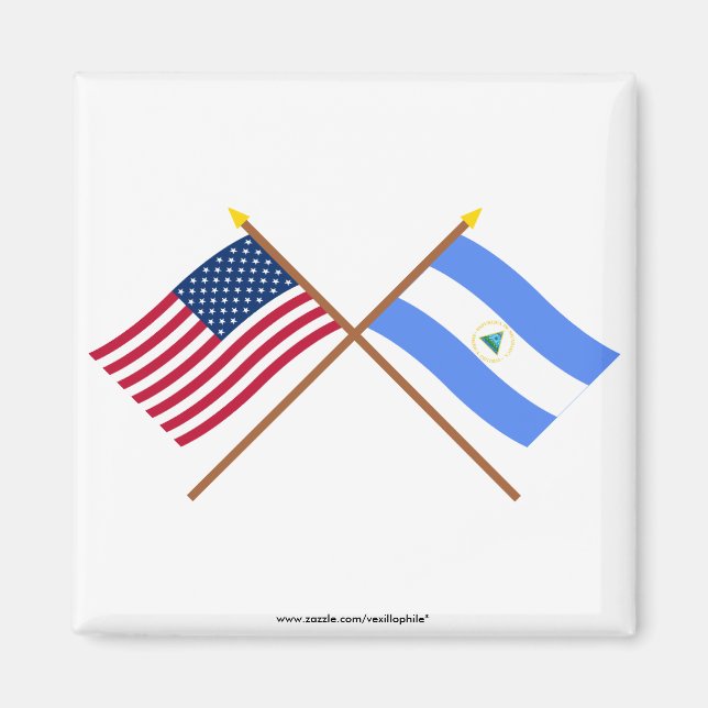 Aimant Drapeaux croisés États-Unis et Nicaragua (Devant)