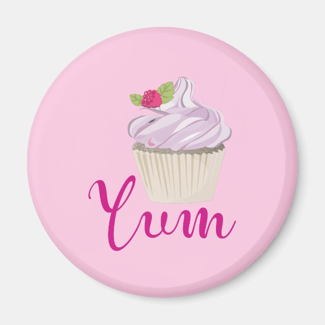 Aimant Dreamy Cupcake rose avec Yum framboise! (Devant)