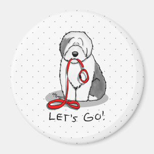Aimant Drôle Allons-y ! Walk Old English Sheepdog (Gris 1