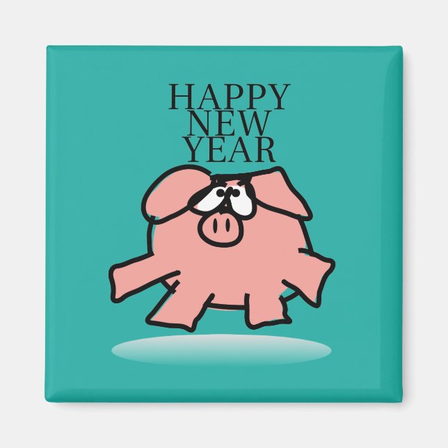 Aimant Drôle Cartoon Cochon Nouvel An Choisir la couleur  (Devant)