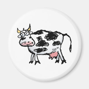 Aimant Drôle Cartoon de vache noir et blanc