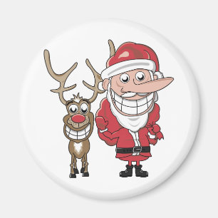 Aimant Drôle Cartoon Père Noël et Rudolph