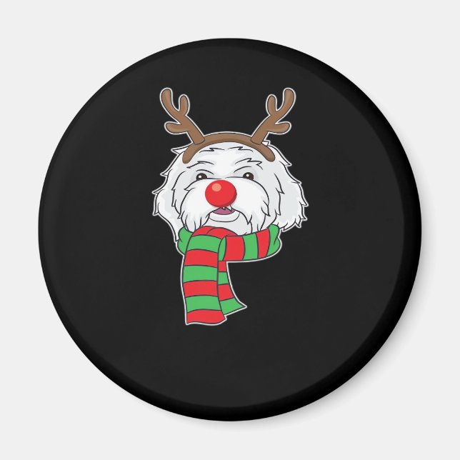 Aimant Drôle chien de Noël Xmas renner Chien maltais Holi (Devant)