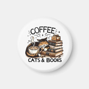 Aimant Drôle Cute Coffee Cats Livres Lover Idea Cadeau Fe