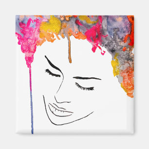 Aimant Drôle dame psychédélique cheveux fou