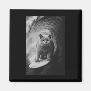 Aimant Drôle de chat British Shorthair en train de surfer