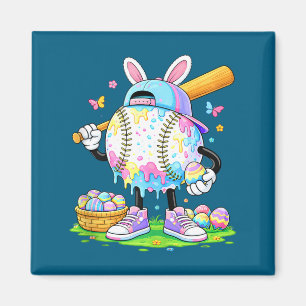 Aimant Drôle de lapin de baseball de Pâques chasseur d'oe