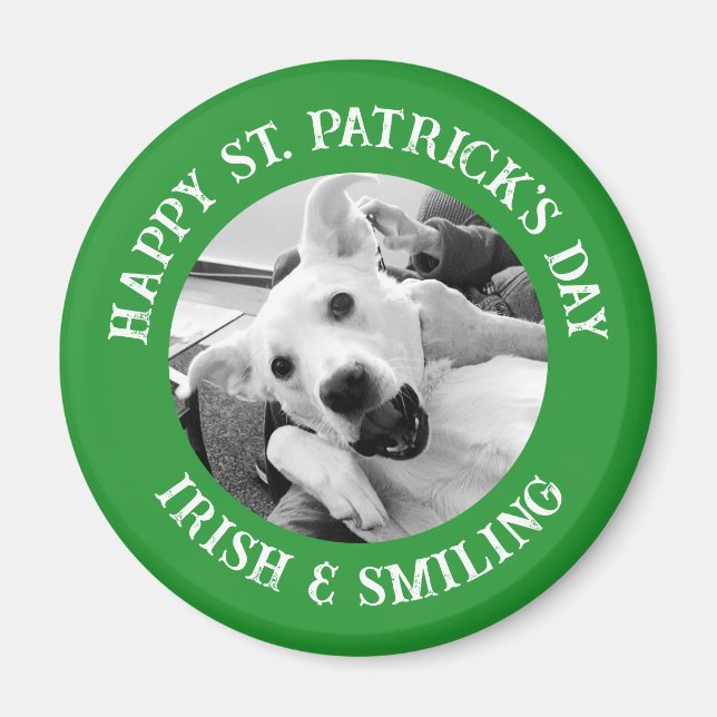 Aimant Drôle de St. Patrick irlandais et chien souriant (Devant)
