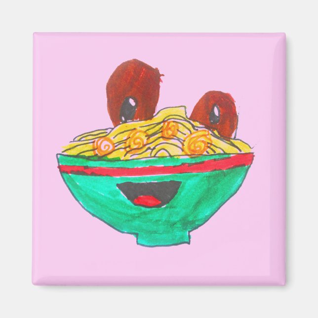Aimant Drôle dessin animé spaghetti boules de viande art (Devant)