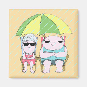Aimant Drôle Grumpy Couple à la plage en Art de la pluie