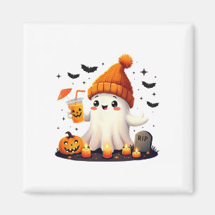 Aimant Drôle Halloween mignon Fantôme Boire Café de glace